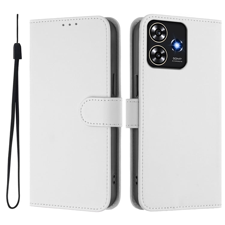 For ZTE Blade A73 4G Skin Feel Solid Color Leather Phone Case with Lanyard