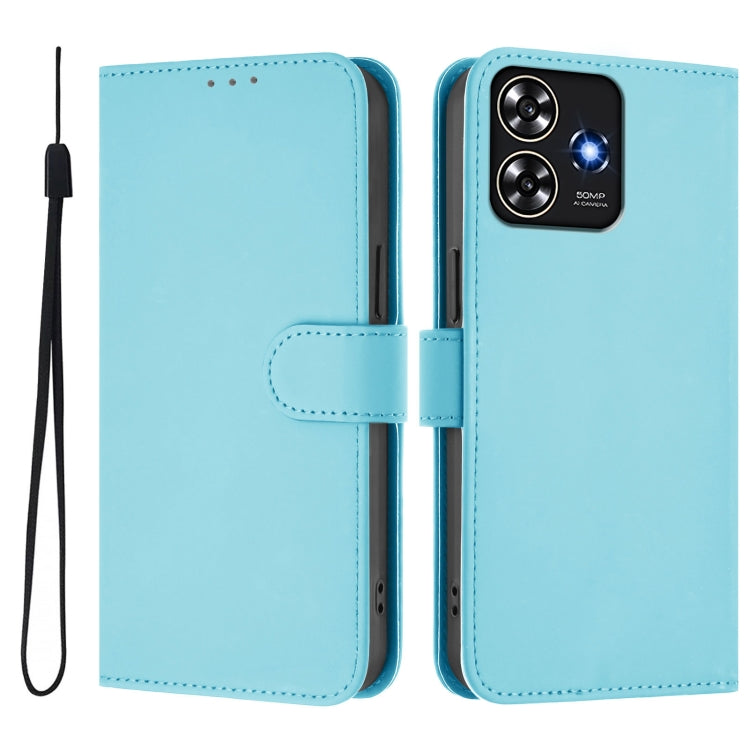 For ZTE Blade A73 4G Skin Feel Solid Color Leather Phone Case with Lanyard
