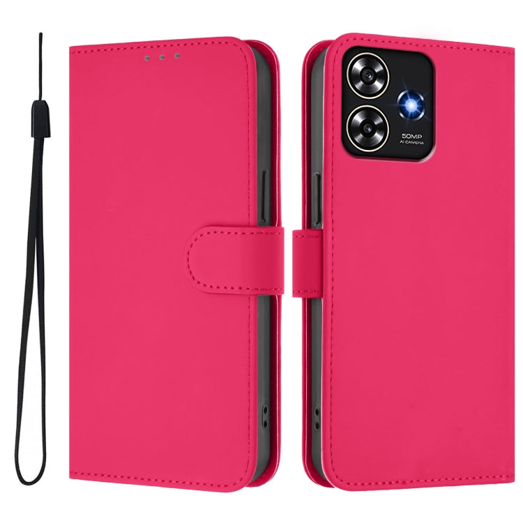 For ZTE Blade A73 4G Skin Feel Solid Color Leather Phone Case with Lanyard