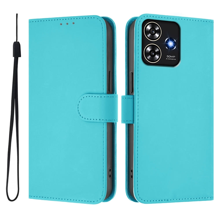 For ZTE Blade A73 4G Skin Feel Solid Color Leather Phone Case with Lanyard
