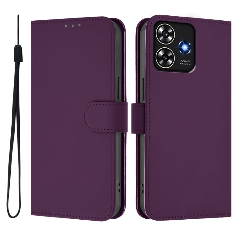 For ZTE Blade A73 4G Skin Feel Solid Color Leather Phone Case with Lanyard