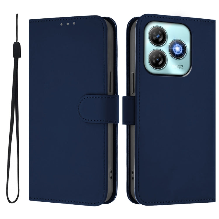 For ZTE Blade A75 4G Skin Feel Solid Color Leather Phone Case with Lanyard