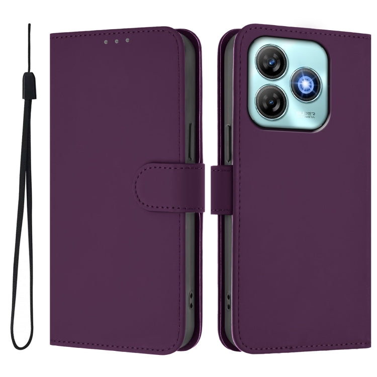 For ZTE Blade A75 4G Skin Feel Solid Color Leather Phone Case with Lanyard