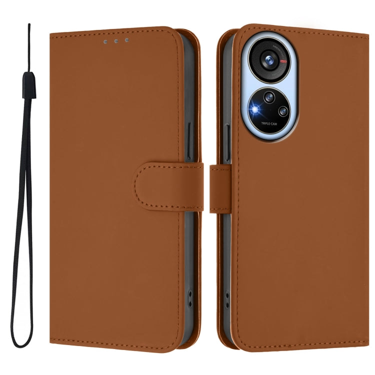 For ZTE Blade V40s Skin Feel Solid Color Leather Phone Case with Lanyard