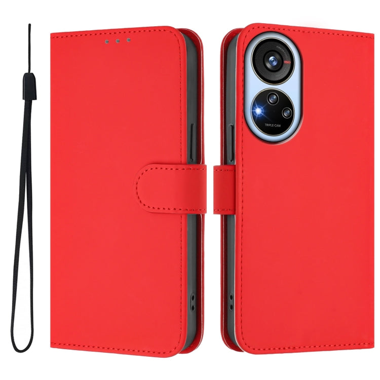 For ZTE Blade V40s Skin Feel Solid Color Leather Phone Case with Lanyard