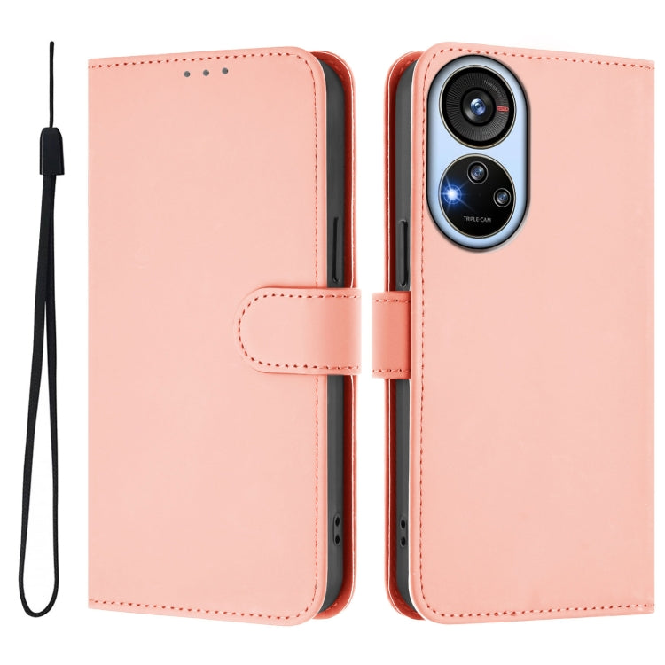 For ZTE Blade V40s Skin Feel Solid Color Leather Phone Case with Lanyard