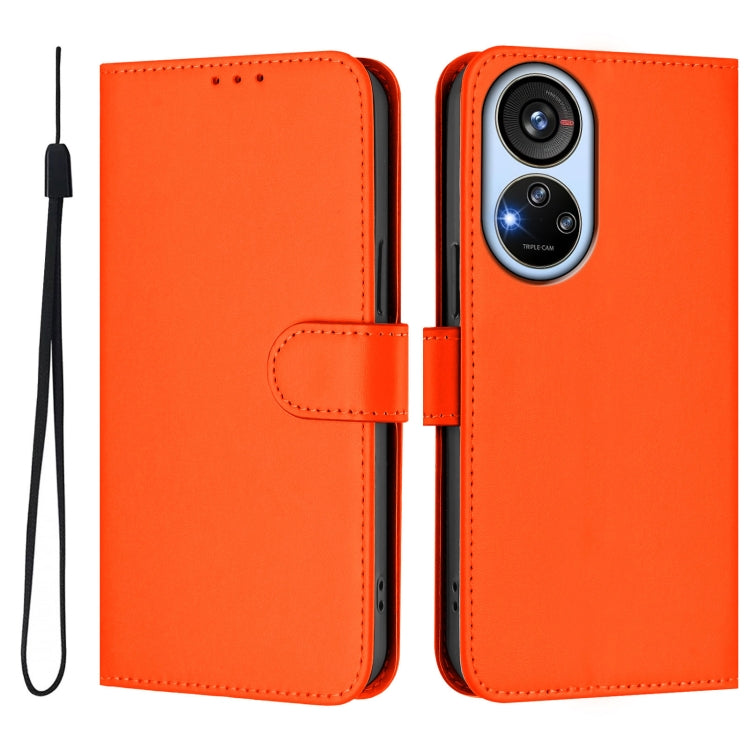 For ZTE Blade V40s Skin Feel Solid Color Leather Phone Case with Lanyard