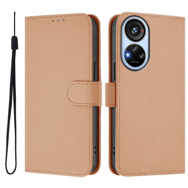 For ZTE Blade V40s Skin Feel Solid Color Leather Phone Case with Lanyard