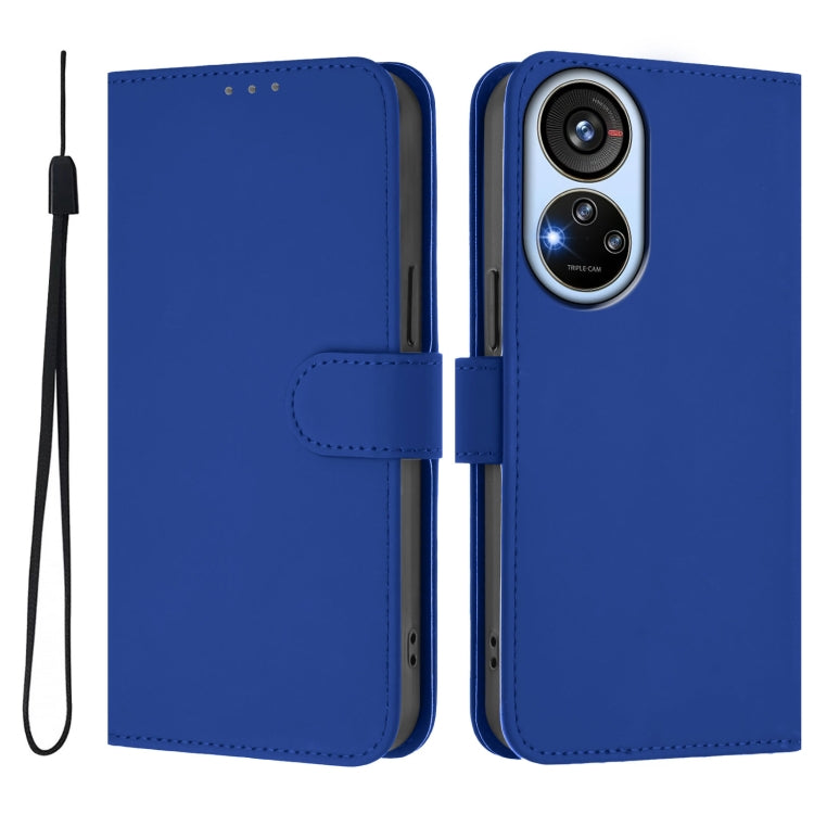 For ZTE Blade V40s Skin Feel Solid Color Leather Phone Case with Lanyard