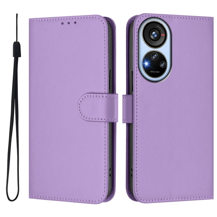 For ZTE Blade V40s Skin Feel Solid Color Leather Phone Case with Lanyard