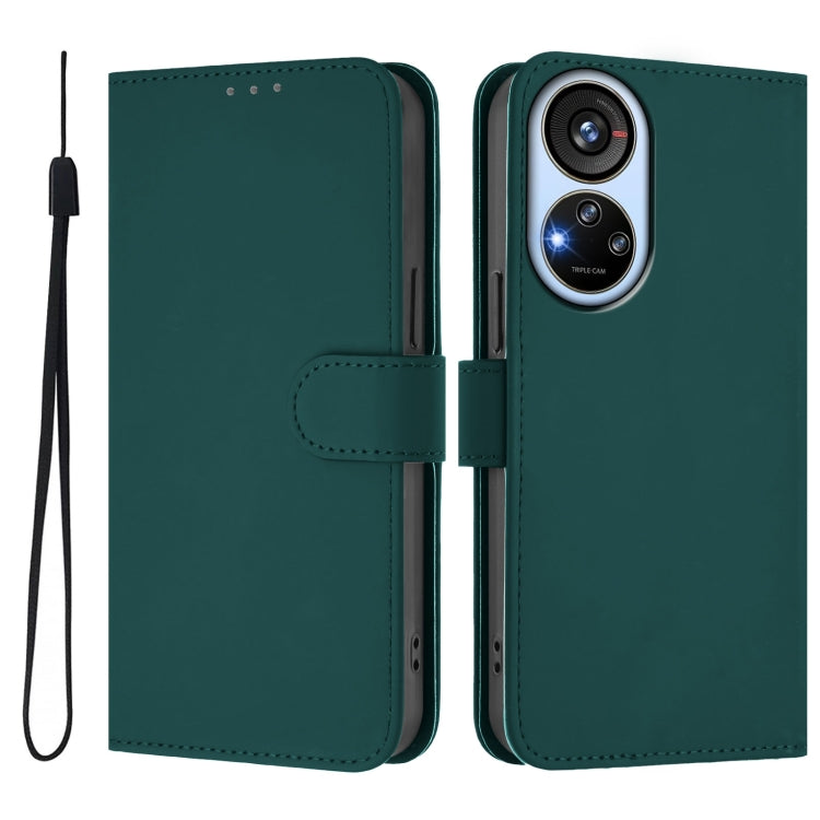 For ZTE Blade V40s Skin Feel Solid Color Leather Phone Case with Lanyard