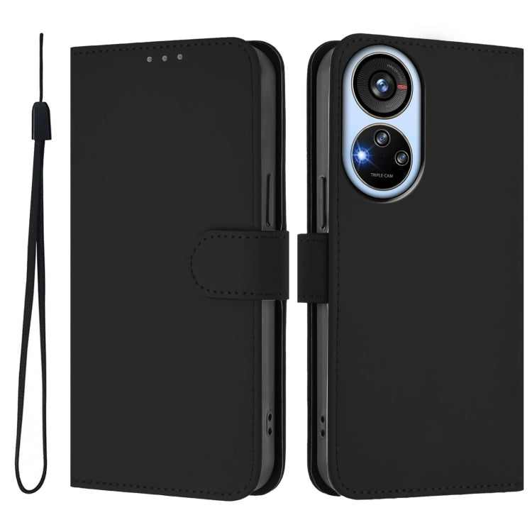 For ZTE Blade V40s Skin Feel Solid Color Leather Phone Case with Lanyard