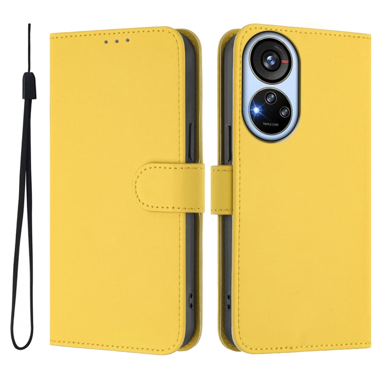 For ZTE Blade V40s Skin Feel Solid Color Leather Phone Case with Lanyard