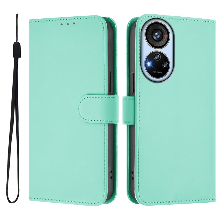 For ZTE Blade V40s Skin Feel Solid Color Leather Phone Case with Lanyard