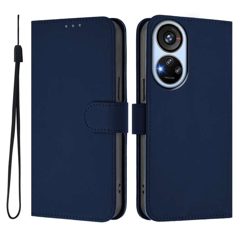 For ZTE Blade V40s Skin Feel Solid Color Leather Phone Case with Lanyard