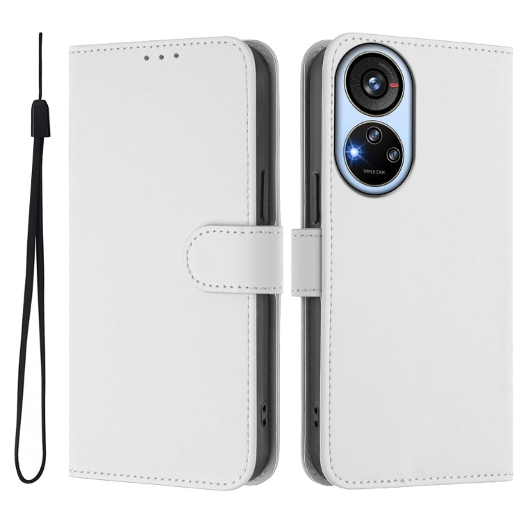 For ZTE Blade V40s Skin Feel Solid Color Leather Phone Case with Lanyard