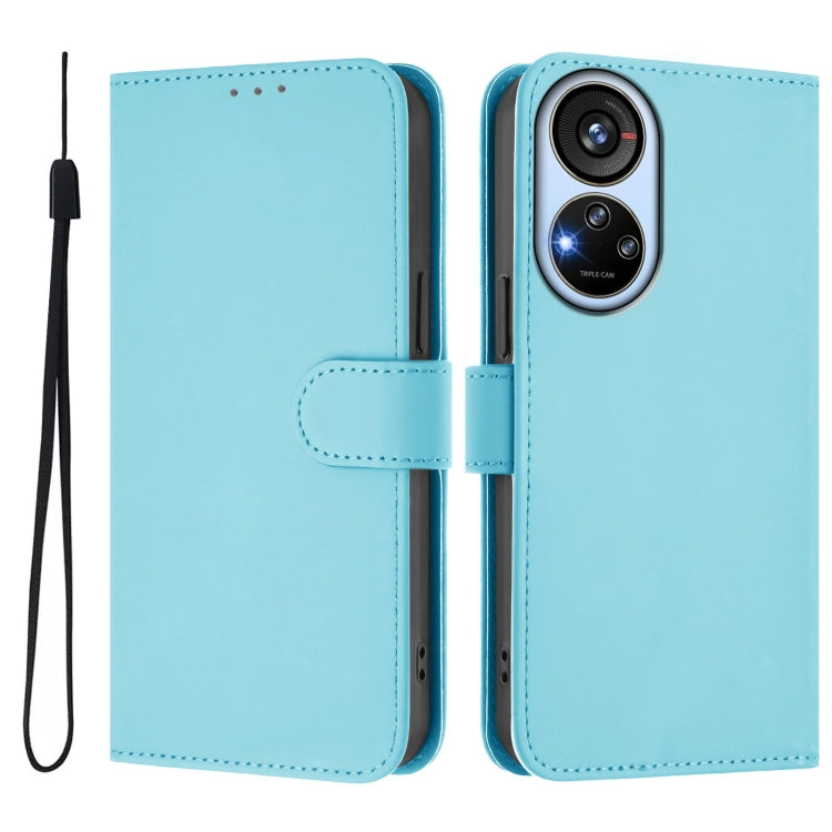 For ZTE Blade V40s Skin Feel Solid Color Leather Phone Case with Lanyard