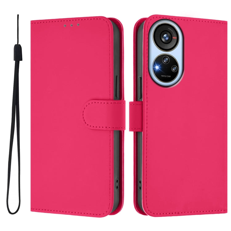 For ZTE Blade V40s Skin Feel Solid Color Leather Phone Case with Lanyard