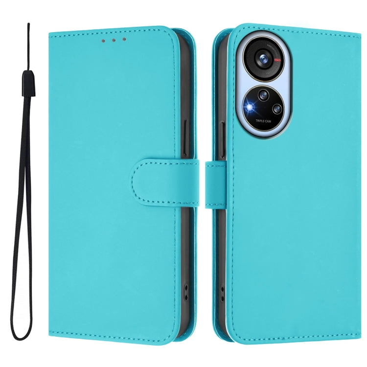For ZTE Blade V40s Skin Feel Solid Color Leather Phone Case with Lanyard