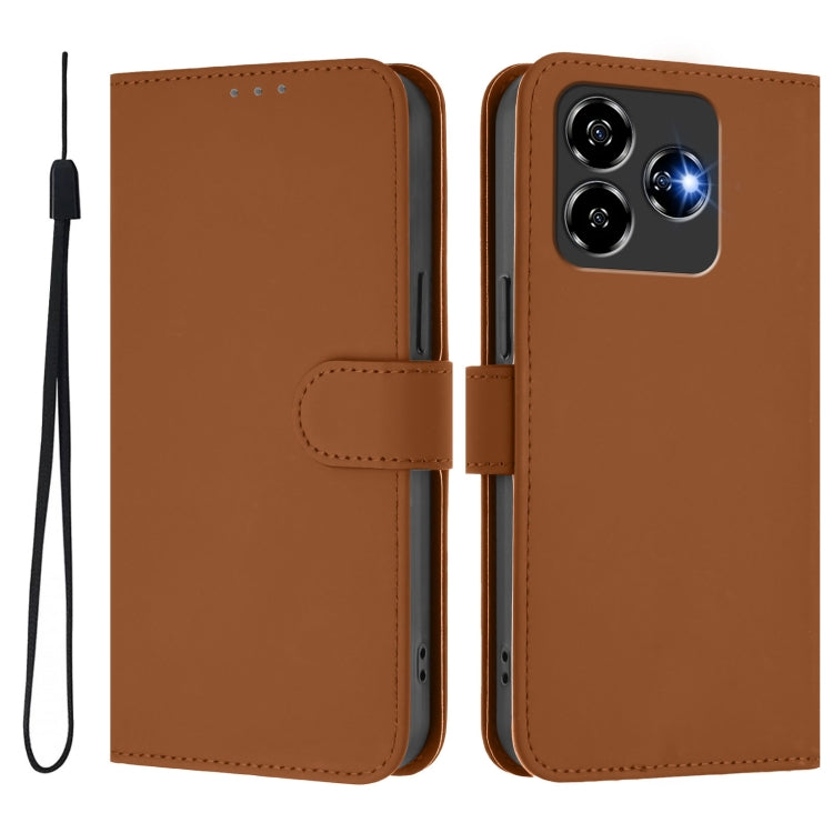 For ZTE Blade V60 Design Skin Feel Solid Color Leather Phone Case with Lanyard