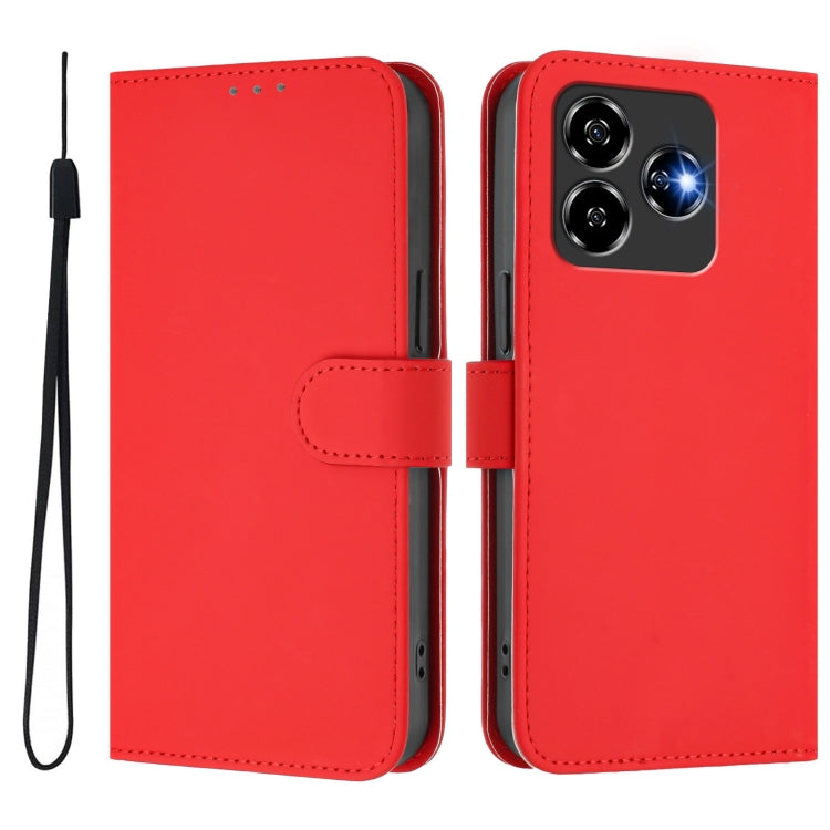 For ZTE Blade V60 Design Skin Feel Solid Color Leather Phone Case with Lanyard