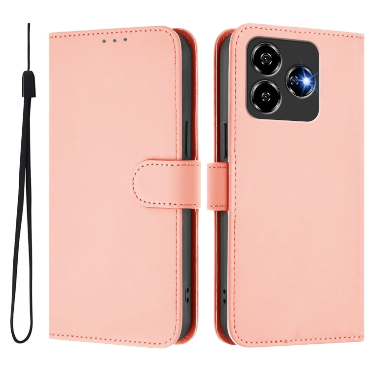 For ZTE Blade V60 Design Skin Feel Solid Color Leather Phone Case with Lanyard
