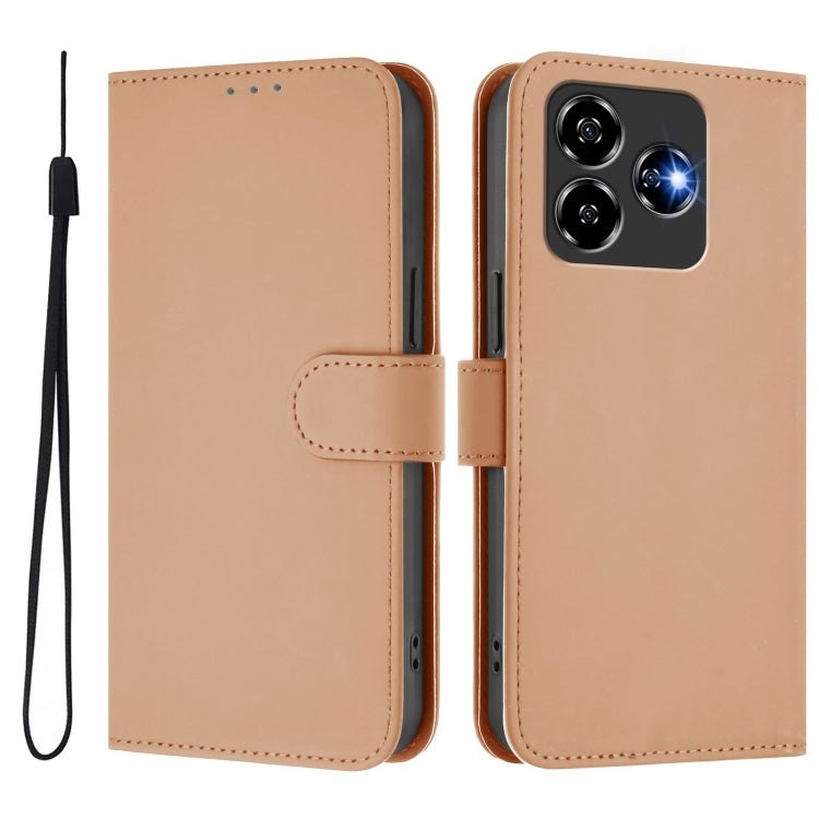 For ZTE Blade V60 Design Skin Feel Solid Color Leather Phone Case with Lanyard