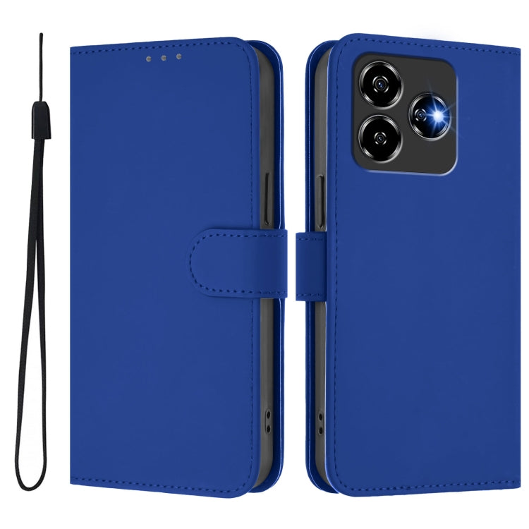 For ZTE Blade V60 Design Skin Feel Solid Color Leather Phone Case with Lanyard