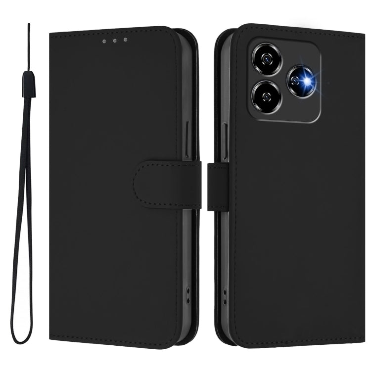 For ZTE Blade V60 Design Skin Feel Solid Color Leather Phone Case with Lanyard