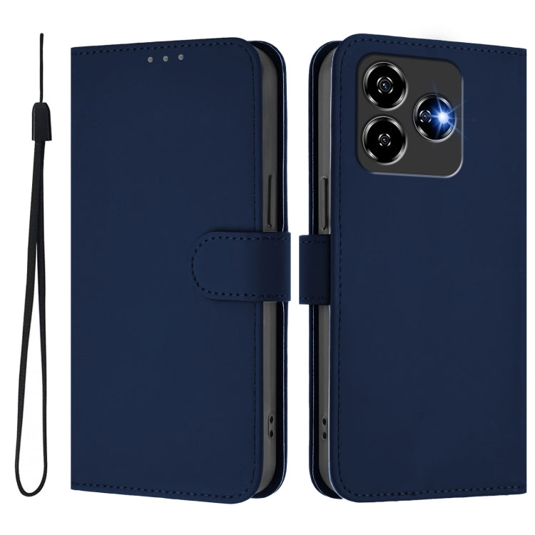 For ZTE Blade V60 Design Skin Feel Solid Color Leather Phone Case with Lanyard