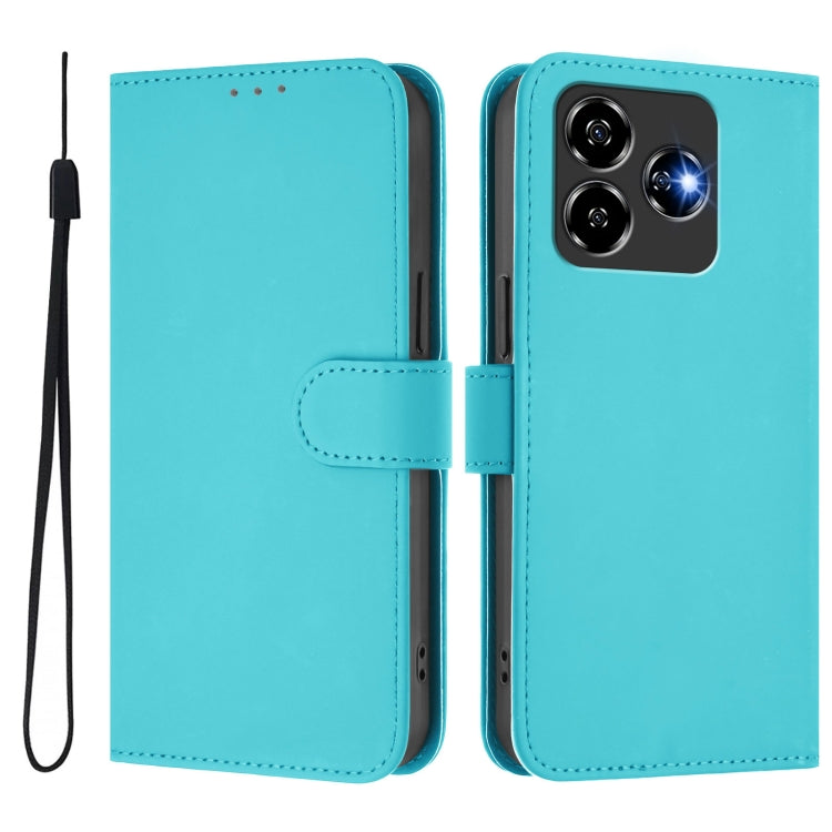 For ZTE Blade V60 Design Skin Feel Solid Color Leather Phone Case with Lanyard