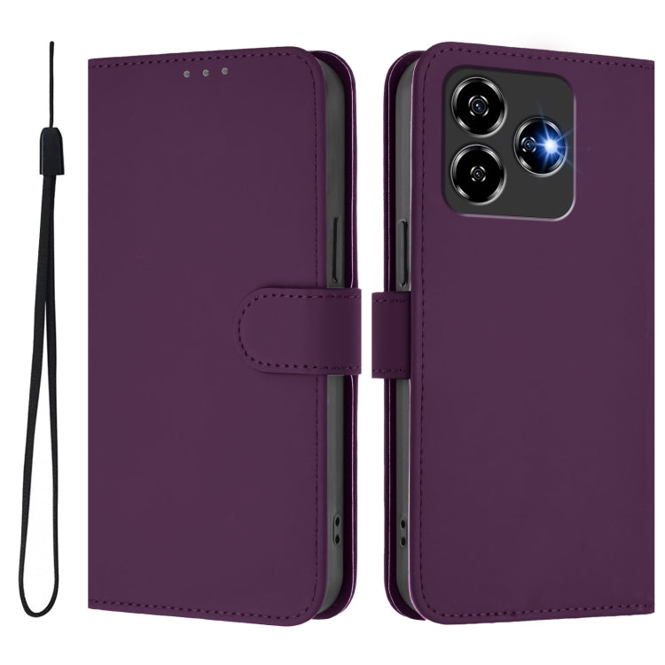 For ZTE Blade V60 Design Skin Feel Solid Color Leather Phone Case with Lanyard