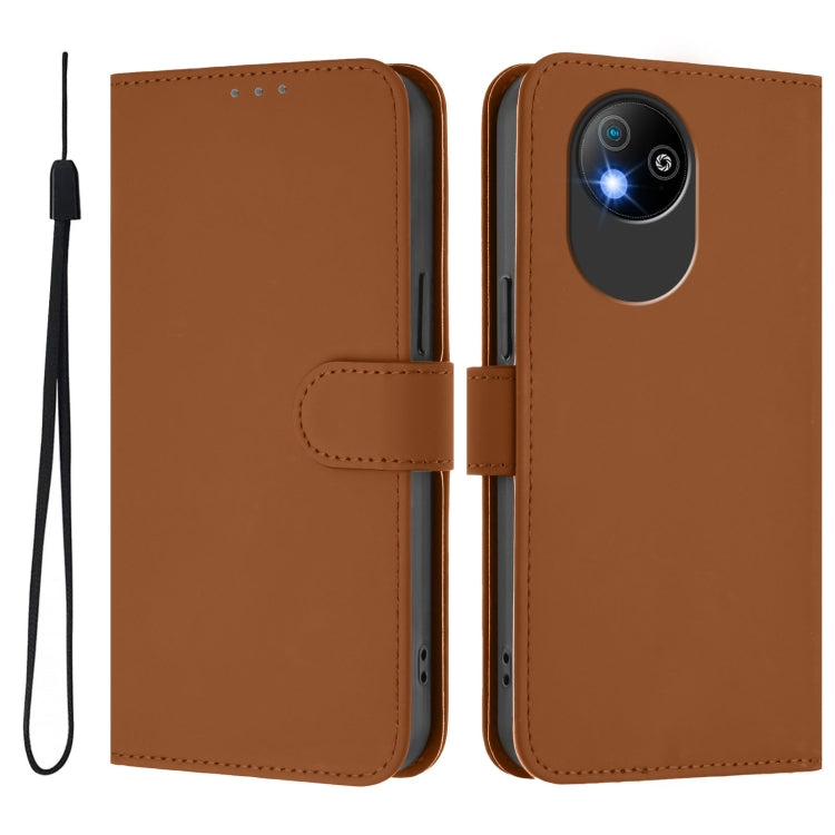 For ZTE Blade A35 Lite / A35 Core Skin Feel Solid Color Leather Phone Case with Lanyard