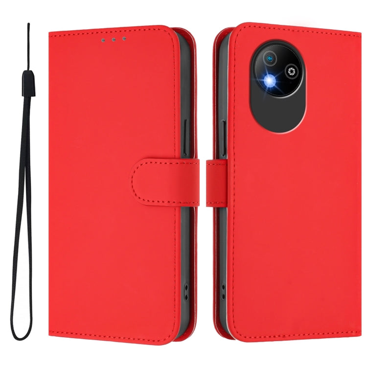 For ZTE Blade A35 Lite / A35 Core Skin Feel Solid Color Leather Phone Case with Lanyard