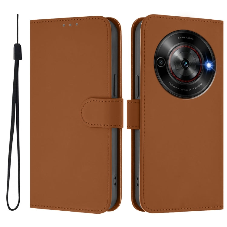 For ZTE Blade A75 5G Skin Feel Solid Color Leather Phone Case with Lanyard