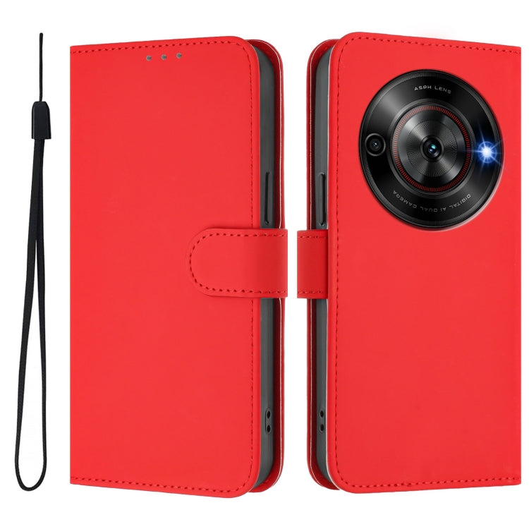 For ZTE Blade A75 5G Skin Feel Solid Color Leather Phone Case with Lanyard