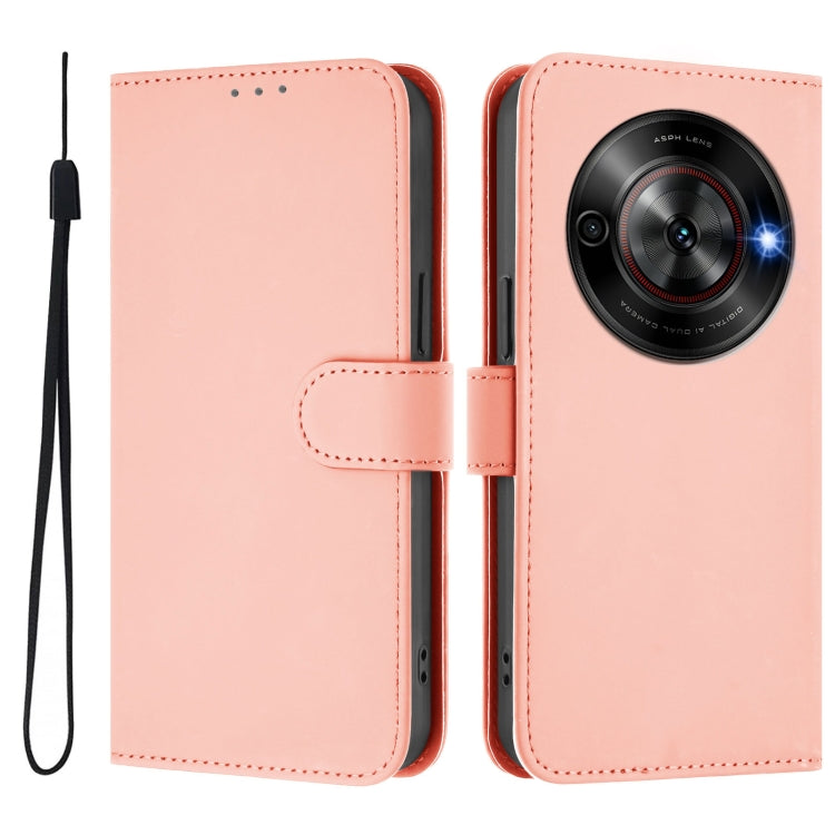 For ZTE Blade A75 5G Skin Feel Solid Color Leather Phone Case with Lanyard