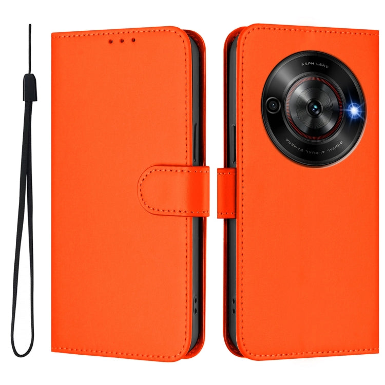 For ZTE Blade A75 5G Skin Feel Solid Color Leather Phone Case with Lanyard