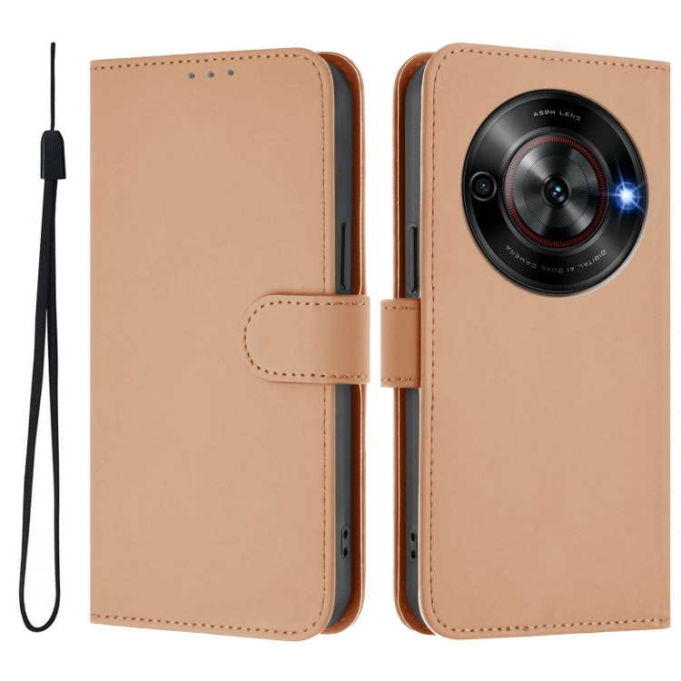 For ZTE Blade A75 5G Skin Feel Solid Color Leather Phone Case with Lanyard