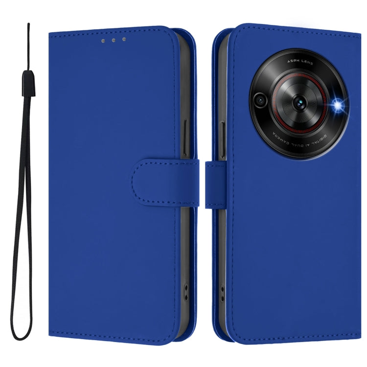 For ZTE Blade A75 5G Skin Feel Solid Color Leather Phone Case with Lanyard