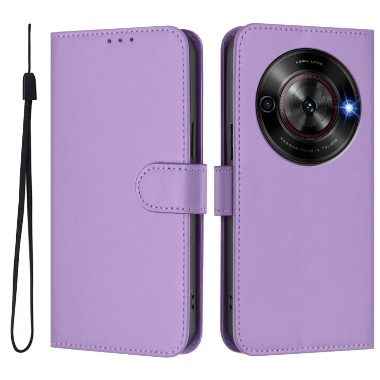 For ZTE Blade A75 5G Skin Feel Solid Color Leather Phone Case with Lanyard