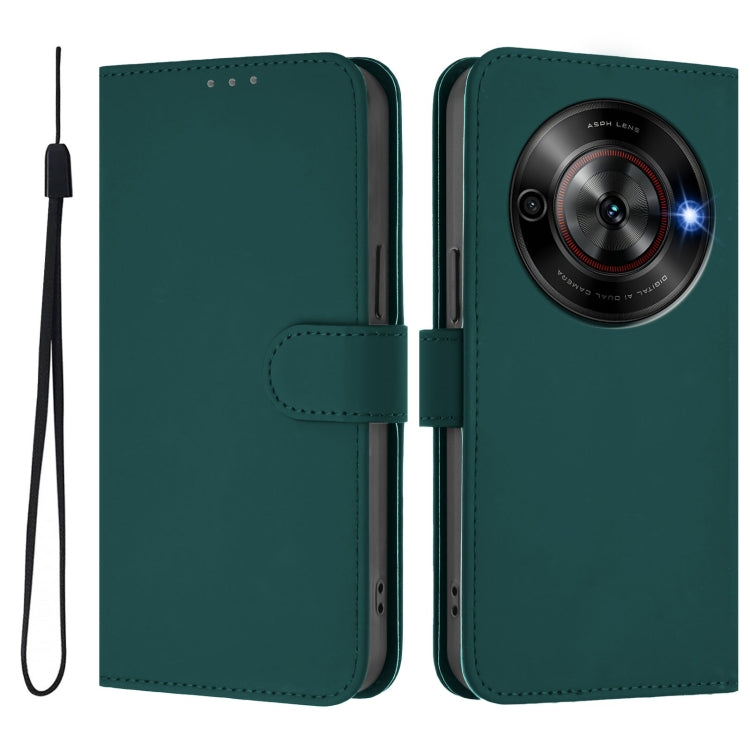 For ZTE Blade A75 5G Skin Feel Solid Color Leather Phone Case with Lanyard