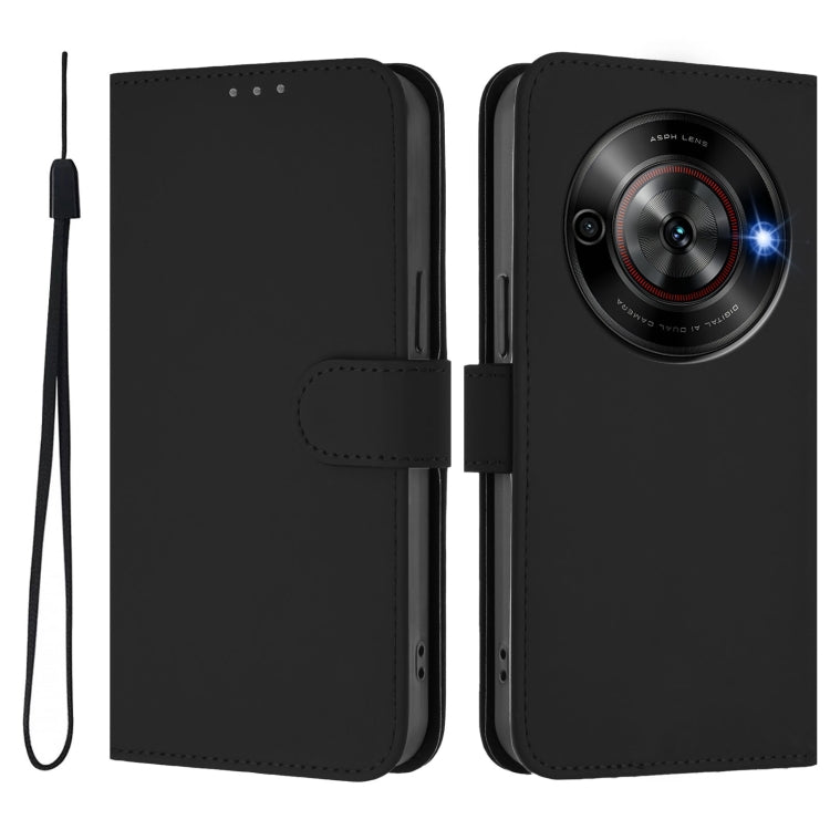 For ZTE Blade A75 5G Skin Feel Solid Color Leather Phone Case with Lanyard