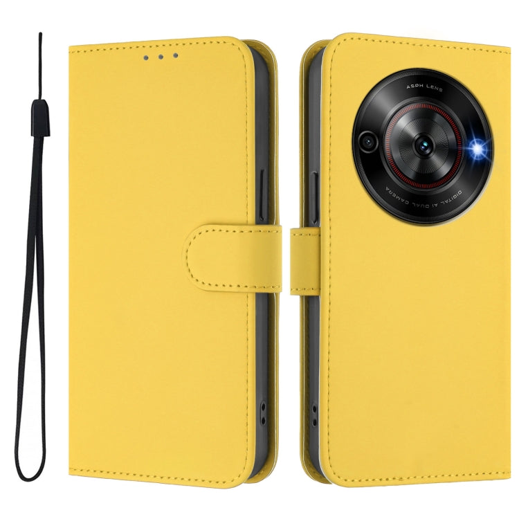 For ZTE Blade A75 5G Skin Feel Solid Color Leather Phone Case with Lanyard