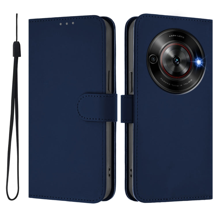 For ZTE Blade A75 5G Skin Feel Solid Color Leather Phone Case with Lanyard