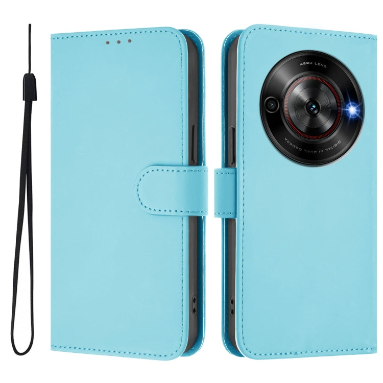 For ZTE Blade A75 5G Skin Feel Solid Color Leather Phone Case with Lanyard