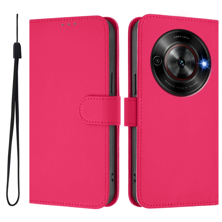 For ZTE Blade A75 5G Skin Feel Solid Color Leather Phone Case with Lanyard