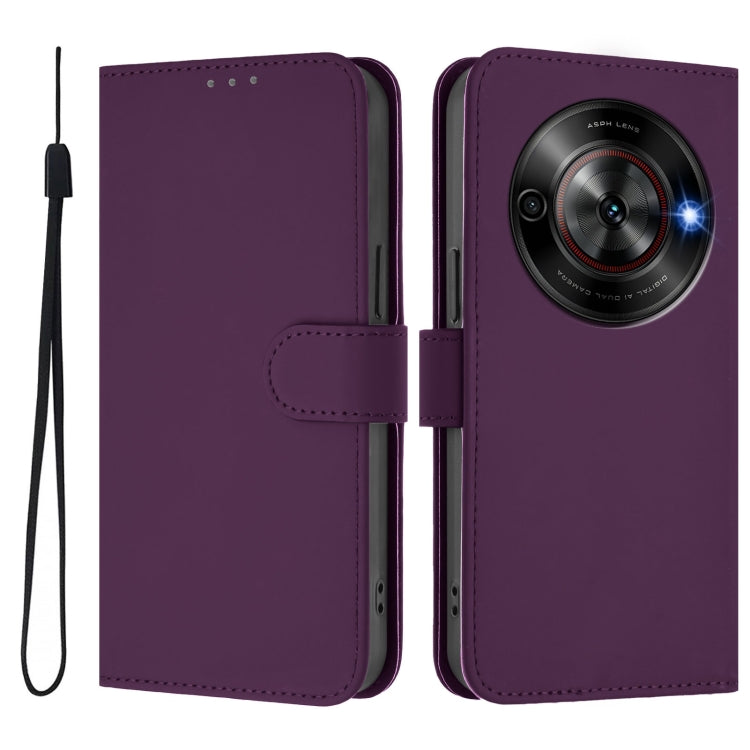 For ZTE Blade A75 5G Skin Feel Solid Color Leather Phone Case with Lanyard