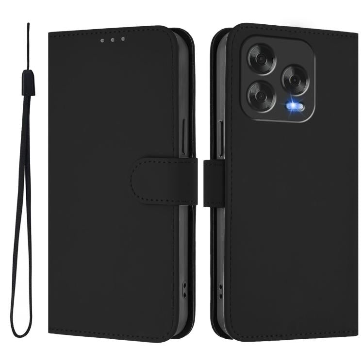 For ZTE Blade V70 Design Skin Feel Solid Color Leather Phone Case with Lanyard