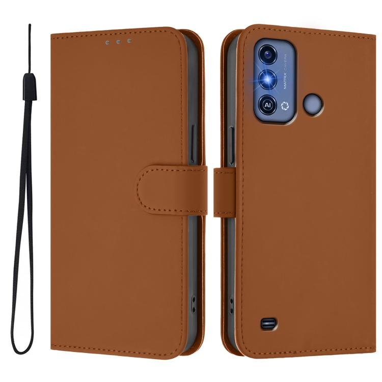 For ZTE Blade A53 Pro Skin Feel Solid Color Leather Phone Case with Lanyard